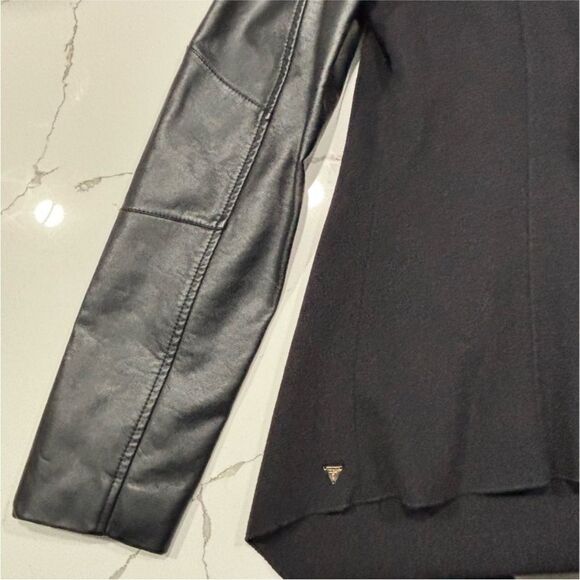 GUESS | Waterfall Women’s Open Front PU Leather Sleeves Wool Jacket M - Picture 10 of 16